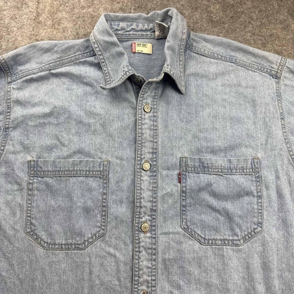 Vintage Levis Denim Shirt Mens Medium Blue Metal Buttons Work Red Tab Y2K